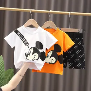 rahat bez erkek bebek turuncu Suppliers-Çocuk kısa kollu tişört yaz 2022 yeni çocuk pamuk karikatür baskılı kısa kollu mektup şort günlük giysi 2 adet