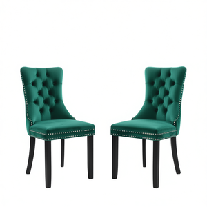 Juego de 2 Sillas de Comedor Modernas de Terciopelo con Respaldo Acolchado y Patas Negras para Hogar, Cocina y Sala de Estar - Product Image 1