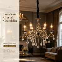 Lustre en cristal européen, luminaire suspendu classique en bronze, lampe suspendue en cristal de luxe pour salle à manger, salon, hôtel, villa