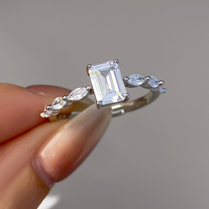 Vendita all'ingrosso <span class=keywords><strong>anello</strong></span> in argento Sterling S925 taglio smeraldo rosa CZ <span class=keywords><strong>con</strong></span> accenti di pietra eleganti gioielli da sposa ordine all'ingrosso - Product Image 5