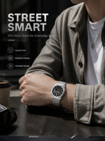 Reloj de Cuarzo para Hombre, de Lujo, para Negocios, de Alta Calidad, con Correa de Acero Inoxidable, Resistente al Agua, con Calendario, Luz Nocturna y Esfera de Rejilla