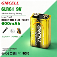 Pile alcaline carrée GMCELL 9V 6LR61 600mAh longue durée, personnalisable avec logo, pour appareils industriels et domestiques – Vente en gros