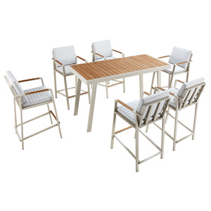 Ensemble <span class=keywords><strong>de</strong></span> salle à manger <span class=keywords><strong>de</strong></span> jardin imperméable, grand fauteuil <span class=keywords><strong>de</strong></span> balcon, mobilier d'hôtel moderne, <span class=keywords><strong>6</strong></span> tabourets <span class=keywords><strong>de</strong></span> <span class=keywords><strong>bar</strong></span> avec accoudoirs et une table <span class=keywords><strong>de</strong></span> <span class=keywords><strong>bar</strong></span> - Product Image 2