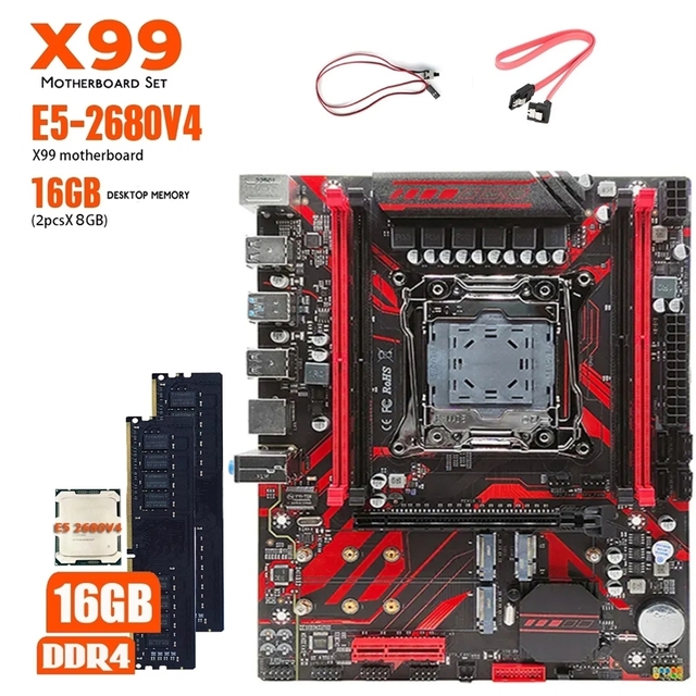 Customs Kits Motherboard X99 Combo with M2 NVMe and E5 2680V4 Processor DDR4 16GB RECC RAM X99 for Xeon Kits X99 Motherboard