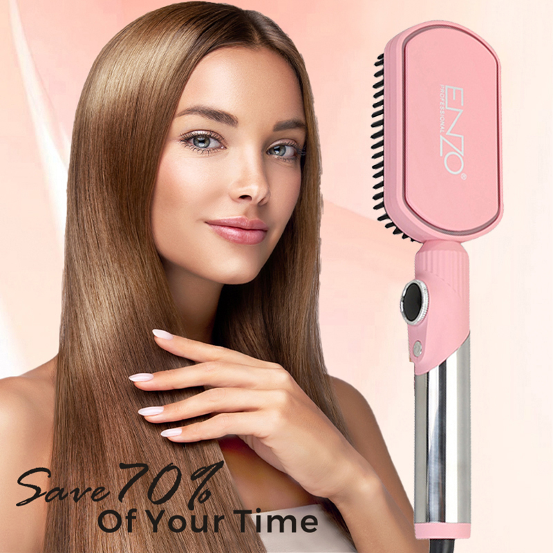 Escova Alisadora de Cabelo ENZO EN-4002 Fashion Pink Profissional