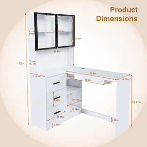 <span class=keywords><strong>Scrivania</strong></span> per <span class=keywords><strong>Computer</strong></span> a L Integrata con Libreria in Legno, Semplice <span class=keywords><strong>Scrivania</strong></span> da Studio per Camera da Letto con Cassetti Pieghevoli - Product Image 5