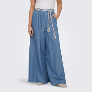 OEM/ODM Women's Pants High Waist Palazzo <strong>Jeans</strong> Wide Leg Denim Boho Beaded Belt Lightweight Summer Slacks Hippie Trousers - Product Image 1