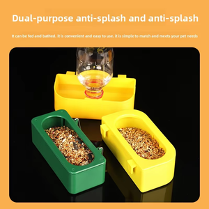 Accessoires de <span class=keywords><strong>cage</strong></span> à oiseaux en plastique jaune fil suspendu mangeoire à oiseaux bol de nourriture anti-déversement tasse à boire d'eau automatique - Product Image 2