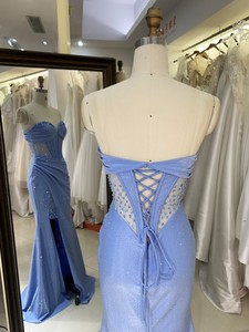 2026 elegante corsé azul polvoriento vestido de noche vestido de diamantes de imitación bordado transparente decorado Formal con cintura Natural - Product Image 4