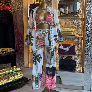 <span class=keywords><strong>Completo</strong></span> <span class=keywords><strong>Donna</strong></span> Elegante con Camicia Stampata Casual e Pantaloni a Gamba Larga - Product Image 1