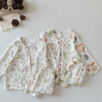 Vêtements de maison pour enfants, ensemble de pyjamas unisexe en coton de bambou, pyjama pour bébé respirant, style coréen, fin, à manches longues