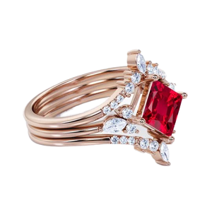 Bague en argent sterling 925 plaqué or 18 carats, solitaire classique, double couronne, rubis de 1,25 carat, taille princesse, rubis créé en laboratoire, zircon - Product Image 3