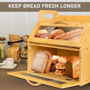 กล่องขนมปังไม้ไผ่สองชั้นแบบเปิดฝา สำหรับจัดเก็บในครัว ขนาด 30x20x25 ซม. - Product Image 4