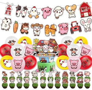 Decoración para Fiesta de Cumpleaños con Temática de <span class=keywords><strong>Granja</strong></span>: Caballo, Oveja, Gato, Conejo, Pollito, Cerdo, Vaca, Banderines de Feliz Cumpleaños, Adornos para Pasteles y Cupcakes, Globos Impresos - Product Image 1