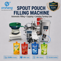 Machine de remplissage et de bouchage automatique de sachets à bec verseur Orshang, alimentation automatique des bouchons, certifiée CE, ligne de remplissage Doypack, écran tactile PLC