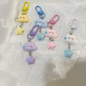 Porte-clés en résine imprimé UV Nuage Étoile, Cadeau pour meilleure amie, Breloque de sac créative avec expression muette, Fourniture pour petites entreprises, Pour couple, Vente en gros - Product Image 2