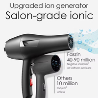 Sèche-cheveux professionnel 2400W compact haute technologie sur pied avec fonction ionique et diffuseur ionique, en plastique, idéal pour les voyages