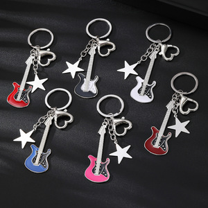 Colorful Guitar Keychain With <b>Star</b> Charm Zinc Alloy Portable <b>Key</b> Accessory For Car Bag Gift - Product Image 1