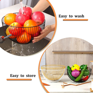Corbeille à fruits moderne en métal rond plaqué or, panier de rangement en fil métallique pour comptoir de cuisine - Product Image 3