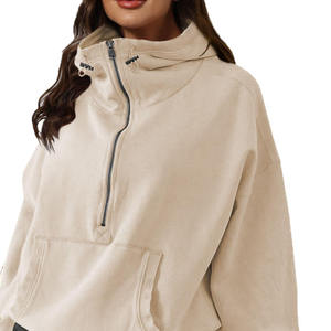 OEM personnalisé vente en gros <span class=keywords><strong>pull</strong></span> à fermeture éclair <span class=keywords><strong>pull</strong></span> surdimensionné uni 1/2 sweat à capuche pour femmes à demi-fermeture éclair sweats - Product Image 1