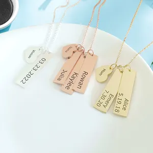 Personalized Design Customized Name Engraving Couple Heart-shaped Accessories Bar Shape Engraved Heart And Bar Necklace