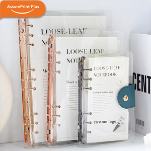 Carnet de notes A5 A6 B5 personnalisé rechargeable en PVC transparent avec reliure à anneaux, papier sans bois, planificateur pour affaires avec fermeture à bouton-pression en cuir - Product Image 1