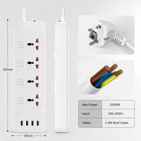 Multiprise industrielle universelle personnalisée OEM en gros, 4 prises, 3 ports USB Type-C, interrupteur individuel durable, rallonge 2m