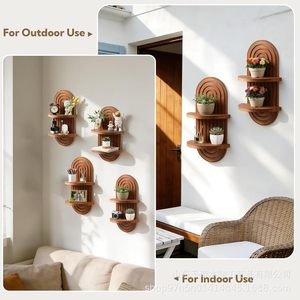 Wooden <b>Wall</b> <b>Mounted</b> <b>Shelf</b> Arched Design 2 Tier For Home Decor Display <b>Shelves</b> - Product Image 3
