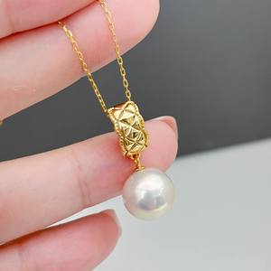 31188DIY Accessoires en perles Pendentif en argent S925 avec perles de 9-13 mm Support vide en or blanc Collier en jade tendance Matériau principal Or - Product Image 1