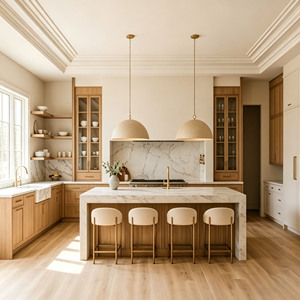 Gabinetes <span class=keywords><strong>de</strong></span> Cocina <span class=keywords><strong>de</strong></span> Lujo CBMmart en Roble Claro, Estilo Americano Transicional, con <span class=keywords><strong>Isla</strong></span> <span class=keywords><strong>de</strong></span> Mármol Calacatta - Product Image 1