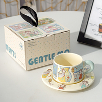 Tasse à café et soucoupe de dessin animé pour filles - Tasse en céramique exquise pour le thé de l'après-midi avec un design frais et mignon, emballage en boîte colorée