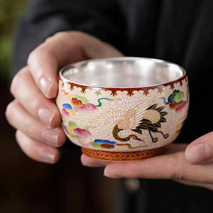 Tasse à thé en argent doré pur 99 Dragon Phoenix fil d'or cloisonné <span class=keywords><strong>émail</strong></span> peint tasse en <span class=keywords><strong>céramique</strong></span> - Product Image 4