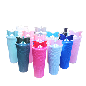 Pajita de plástico con diseño de lazo y diamantes para botella de agua con diseño de durian, vaso de café, aplicable para la vuelta al cole y para bebidas hervidas - Product Image 1