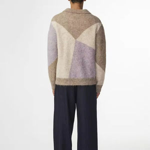 Мужской свитер с индивидуальным логотипом, жаккардовый вязаный пуловер, вязаный топ с ромбовидным узором, мужская дизайнерская вязаная одежда, свитер на заказ - Product Image 3