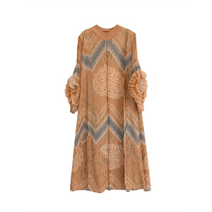 Vendita Diretta dalla Fabbrica: Abito Lungo Casual da Donna Traspirante con Maniche a Sbuffo e Motivi Floreali, Taglie Plus, per Primavera/Autunno - Product Image 5