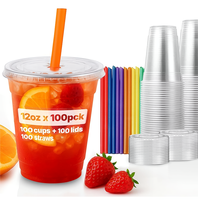 Gobelets compostables PLA 12 oz avec couvercles, logo personnalisé, écologiques, transparents, jetables, pour jus, café et boissons froides