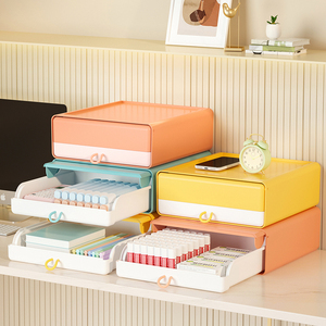 2021 New Household Desktop Drawers Storage Organizer Colorful Stackable Plastic Desktop Drawers Storage Box With Handle