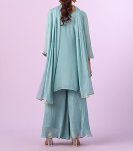 Traje Palazzo Azul Etéreo Ecológico, Transpirable, Antiarrugas, con Estampado Digital y Servicio OEM - Product Image 5