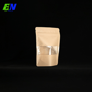 Biodegradable Kraft Paper Stand up Bag With Window for Coffee Bean Nut Tea and <strong>Flavored</strong> Tea Food Display - Product Image 1