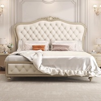Lit double luxueux de style américain, en cuir, avec cadre en bois massif, pour chambre principale ou usage nuptial