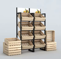 Supermarkt zware kwaliteit voorgemonteerde 3-plankige geperforeerde schappen plafondmontage acryl groente opbergmanden displaystandaard