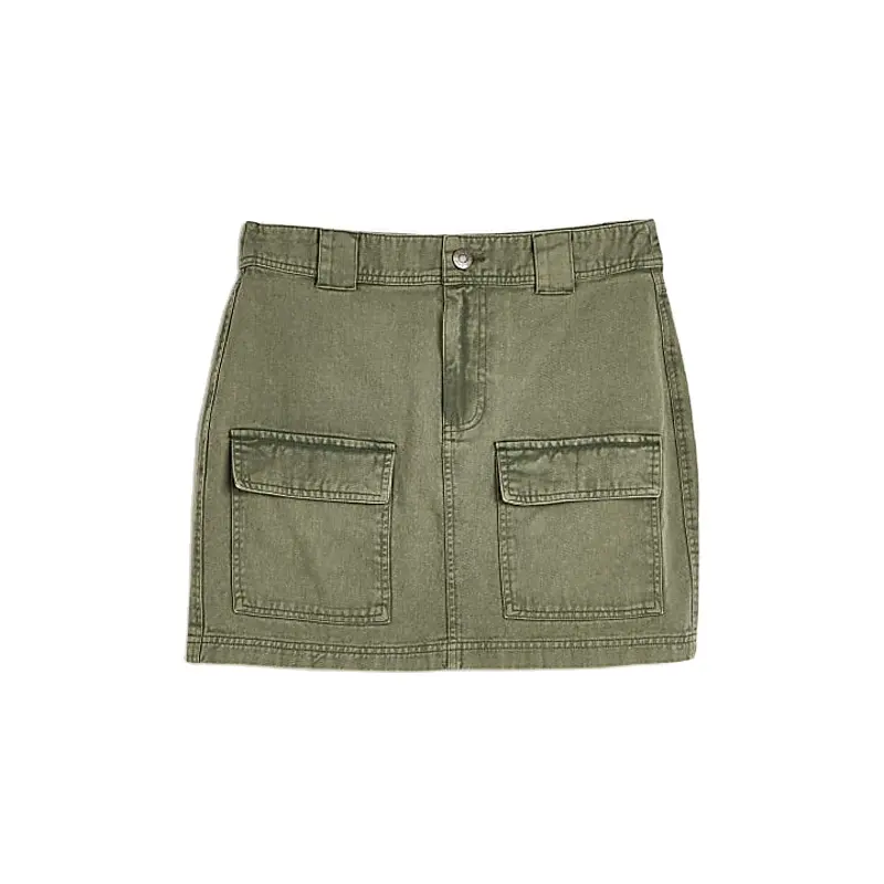 Custom Womens Young Girls 100% cotone Vintage lavato a vita alta Mini gonna dritta in Denim verde militare