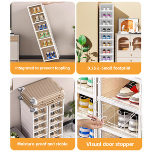 Boîte de rangement pour <span class=keywords><strong>chaussures</strong></span> en plastique PP beige pliable pour la <span class=keywords><strong>maison</strong></span>, organisateur de <span class=keywords><strong>chaussures</strong></span> empilable, sans installation, anti-poussière, armoire <span class=keywords><strong>à</strong></span> <span class=keywords><strong>chaussures</strong></span> - Product Image 5