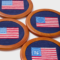 2025 drapeau américain 18 mailles ensemble de sous-verres en bois à l'aiguille