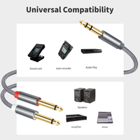 Câble répartiteur en Y 1/4 TRS vers double TRS plaqué or, 6,35 mm stéréo mâle vers 2 mono mâle, câble audio auxiliaire pour mixeur et amplificateur