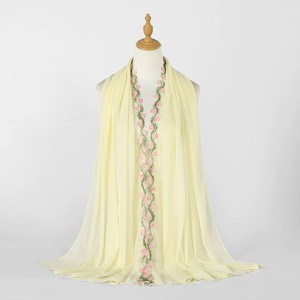 Pañuelo Hijab Largo de Gasa con Bordado de Flor Trompeta, Estilo Étnico, Color Sólido, Talla Grande, ¡Venta Caliente! - Product Image 3