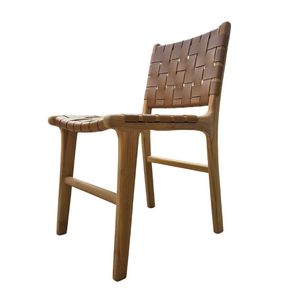 Chaise de salle à manger en bois massif avec dossier tressé, chaise d'appoint contemporaine en bois pour la maison, l'hôtel et la salle à manger - Product Image 3