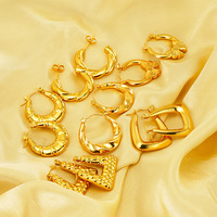 Boucles d'oreilles créoles trapézoïdales en acier inoxydable 304 plaqué or 18 carats sous vide, 26 mm, forme en U lisse et arrondie, créoles articulées, bijoux classiques en or