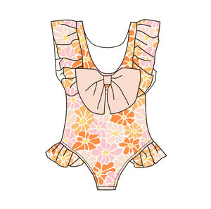 고품질 여름 해변 어린이 여자아이 프릴 수영복 핫 커스텀 꽃 리본 유아 수영복 - Product Image 5