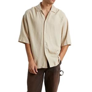 Chemise en lin pour homme à manches courtes, respirante, à séchage rapide, de haute qualité, personnalisée, décontractée, en coton, boutonnée, pour l'été - Product Image 2